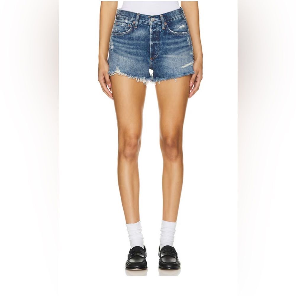 Agolde Parker‎ Jean Shorts Med Blue Wash Frayed Hem Size 29 Denim